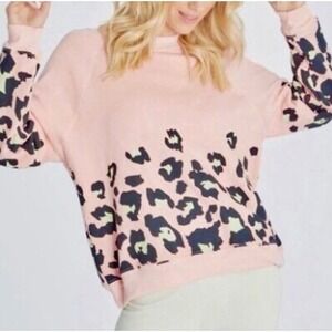 WILDFOX Sommers Fleece Lined Leopard Print Sweatshirt Size Large in Dove Pink